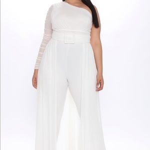 White Jumpsuit with Mesh Overlay 2X